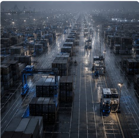 Container terminal at night